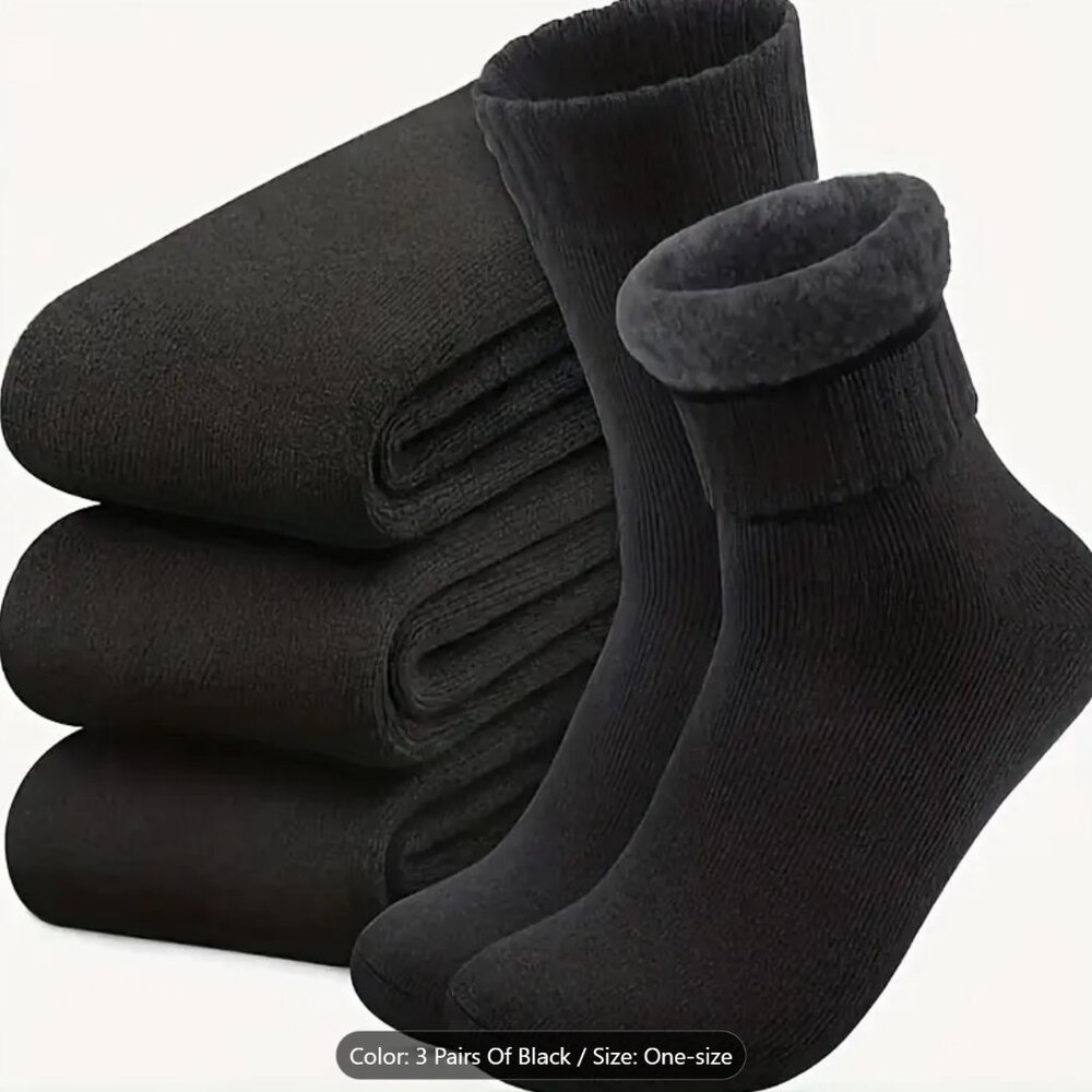 NEW! 3 Pairs Unisex Men's Women's Winter Warm Thermal Socks Gift ONE SIZE BLACK